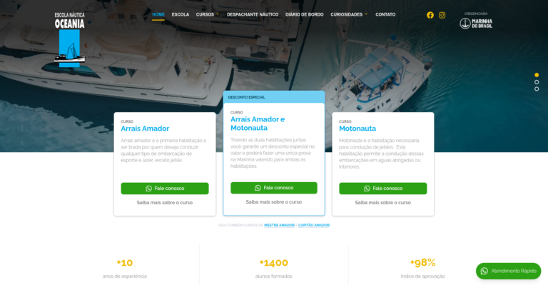 Novo site Escola Náutica Oceania, referência em Paranaguá.